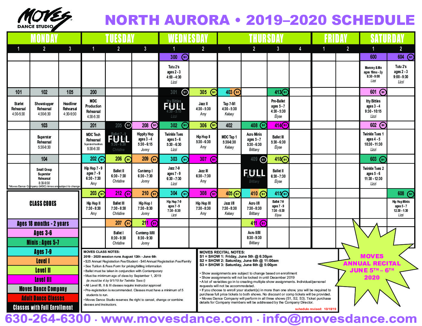 North Aurora Class Schedule – Moves Dance Studio